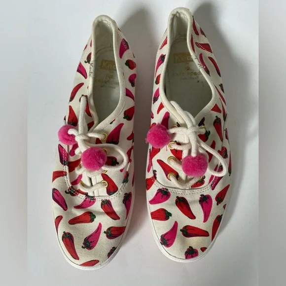 Keds x Kate Spade Chili Pepper Sneakers Size US 6 Spring Summer Pink Pompom - Picture 5 of 9